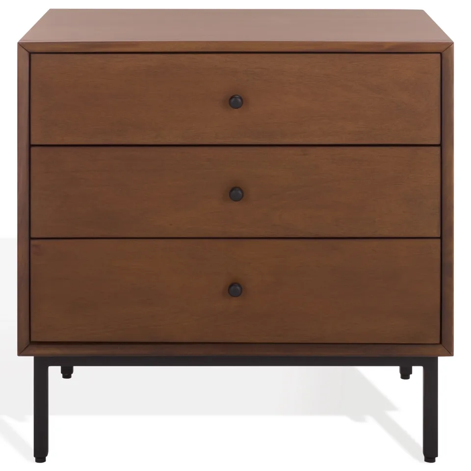 Trever Wood 3 Drawer Nightstand - Walnut / Black