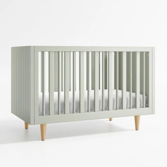 Finn Sage Green Wood Convertible Baby Crib with Toddler Bed Rail