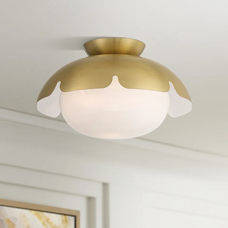 Possini Euro Mina 12" Wide Antique Brass Ceiling Light