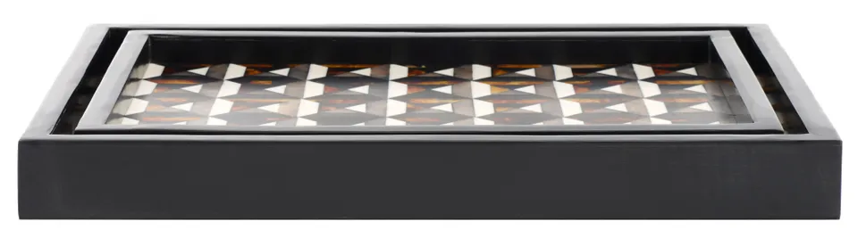 Ani Tray, Set Of 2 - Ivory / Brown