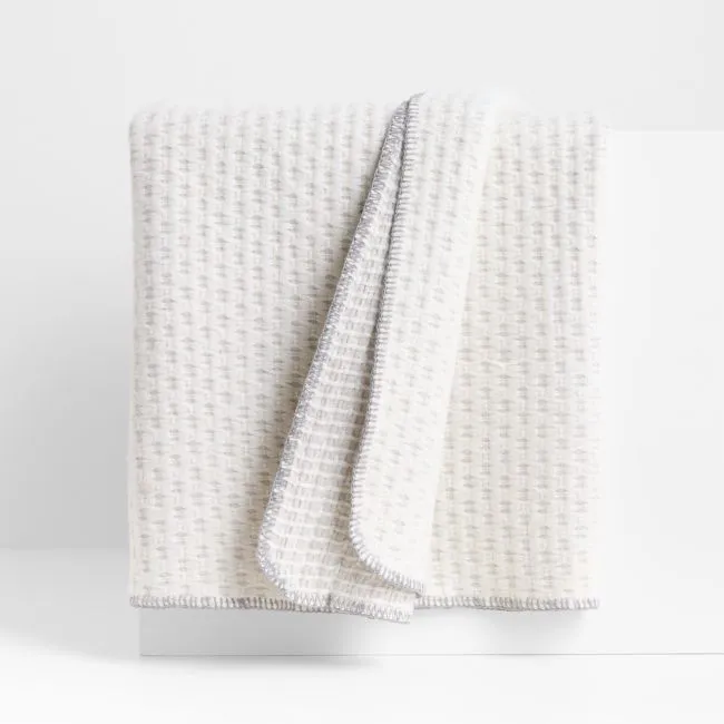 Llama Wool and Organic Cotton Blend Textured 70"x55" Light Grey Throw Blanket