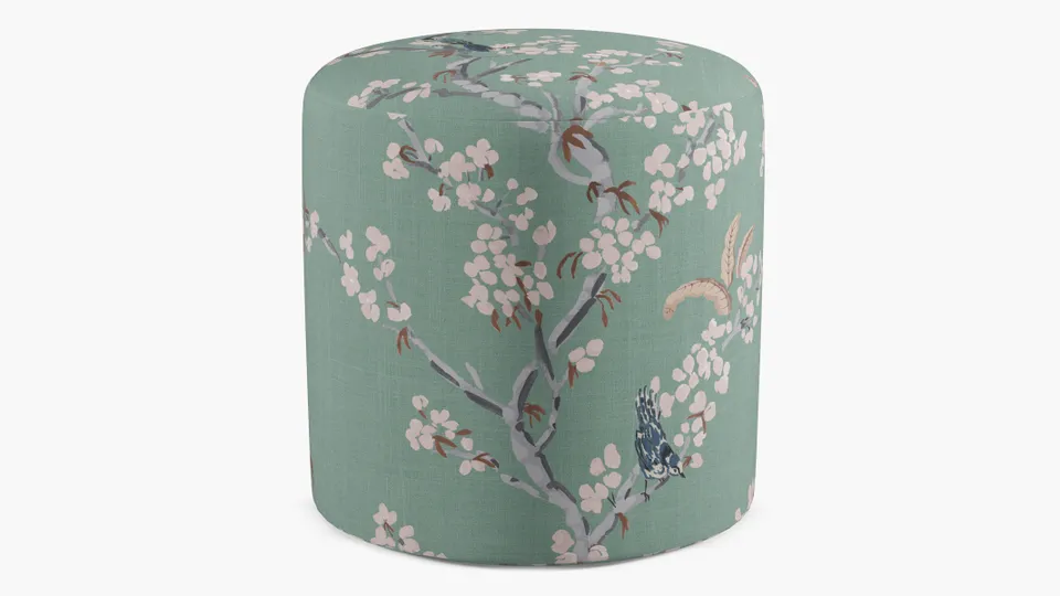 Drum Ottoman, Mint Cherry Blossom