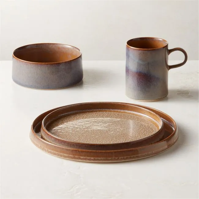 Prado 4-Piece Tan Dinnerware Set with Soup Bowl with Reactive Glaze