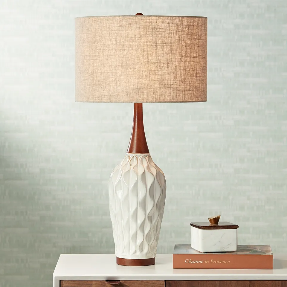 Possini Euro Rocco 30" High White Ceramic Mid-Century Lamp with Dimmer