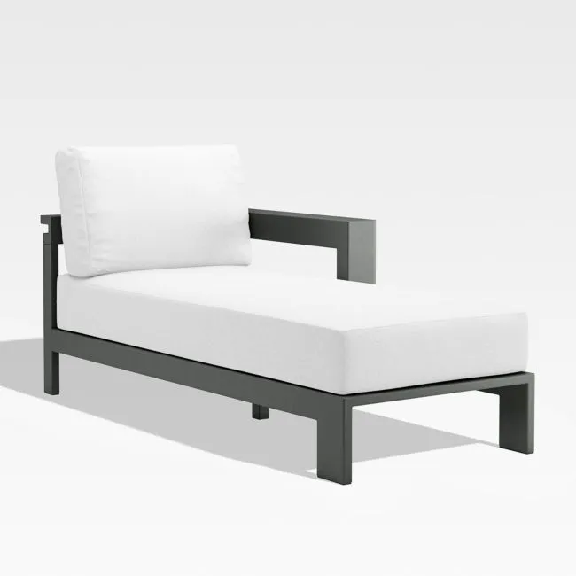 Walker Right Arm Metal Outdoor Chaise with Canvas White Cushions