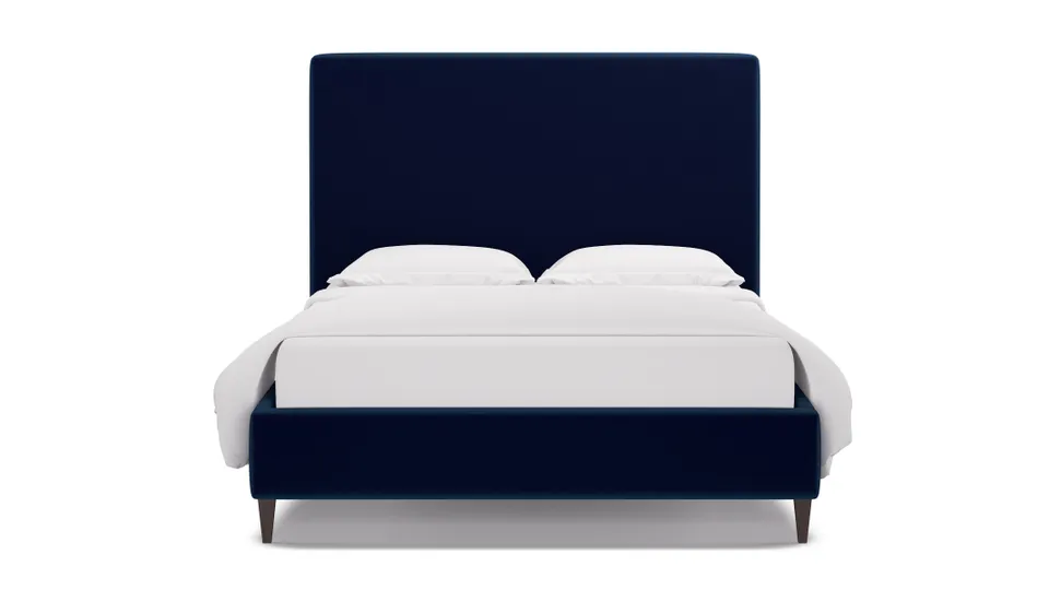 Classic Bed, Navy Performance Velvet, Espresso Square Tapered Leg, Queen
