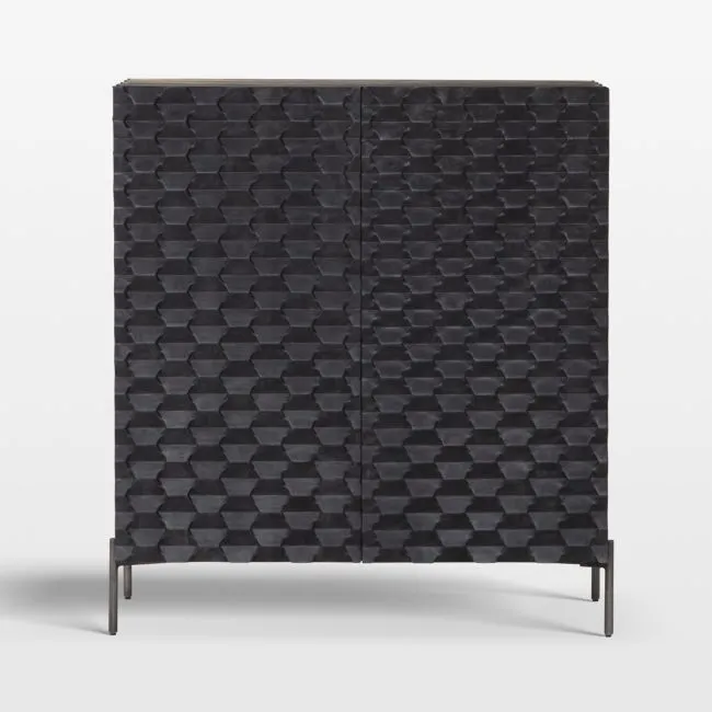 Raffael 39" Black Carved Wood Bar Cabinet with Storage