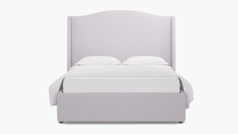 Curved Wingback Bed, Pink Classic Ticking Stripe, Twin