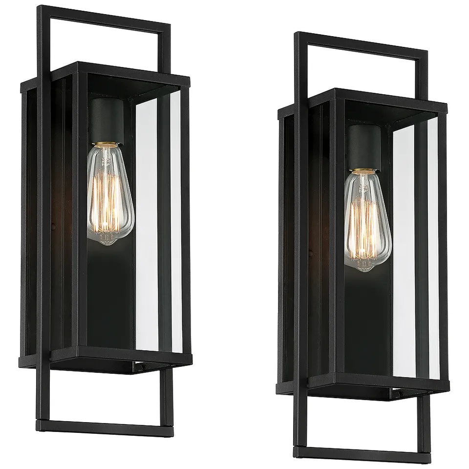 Possini Euro Jericho 19" High Black Modern Outdoor Wall Light Set of 2