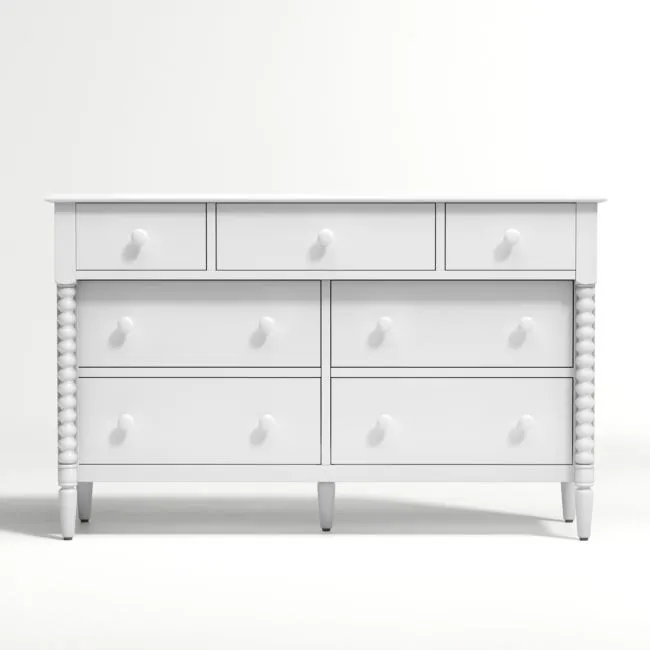 Jenny Lind 54" White Wood Wide 7-Drawer Kids Dresser