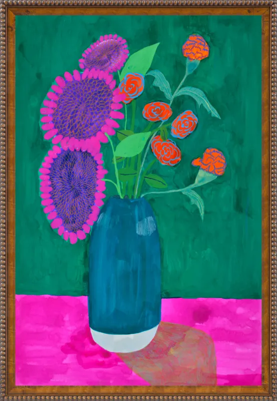 vase with sunflowers and carnations  by Christiane Drapela for Artfully Walls