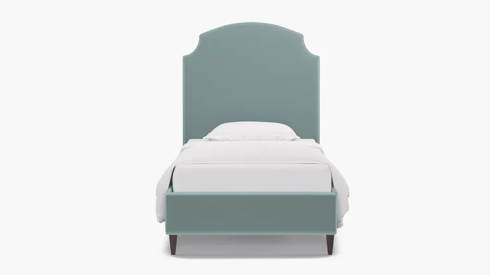 Cove Bed, Spa Performance Plush Velvet, Espresso Square Tapered Leg, Twin