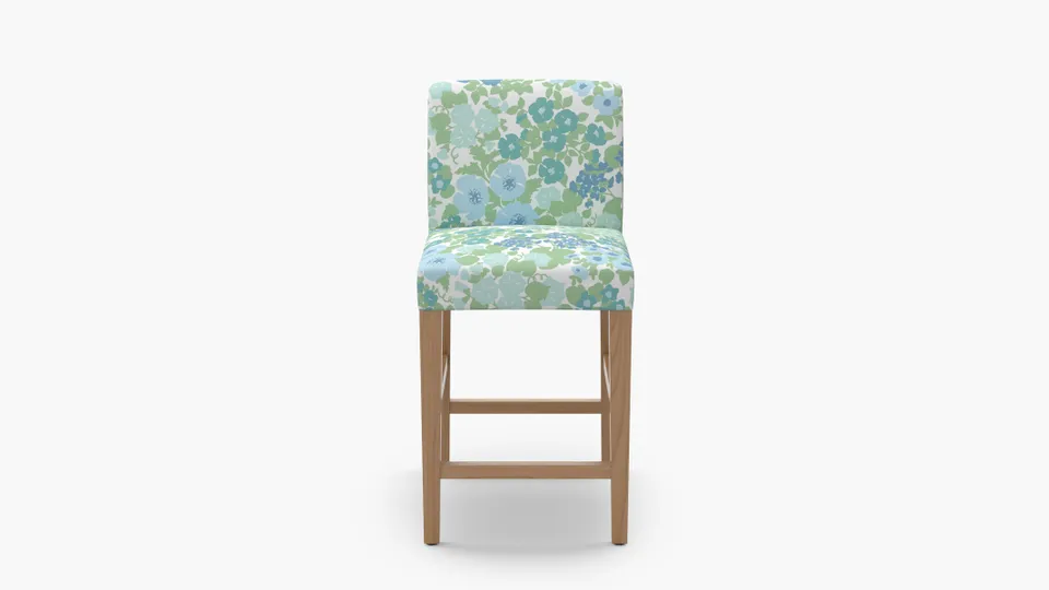 Signature Dining Counter Stool, Mist Million Flowers, Natural Square Tapered Leg