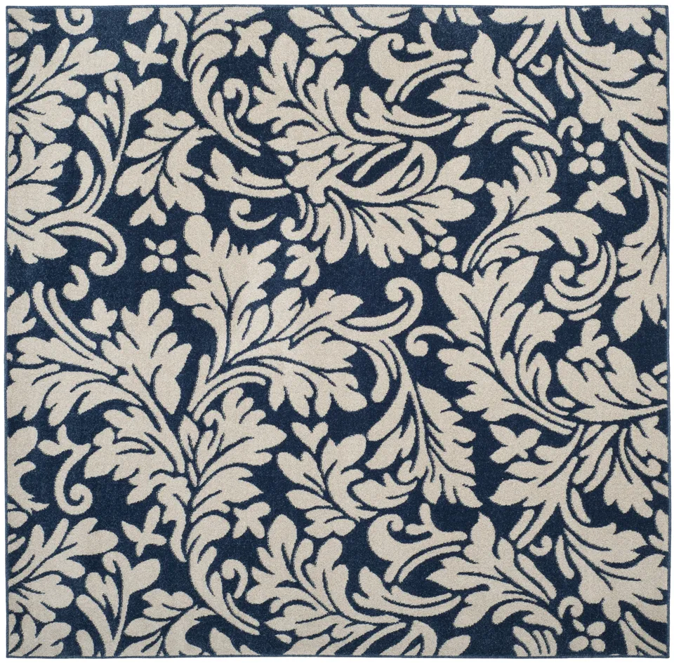 Arlo Home Indoor/Outdoor Woven Area Rug, AMT425P, Navy/Ivory,  7' X 7' Square