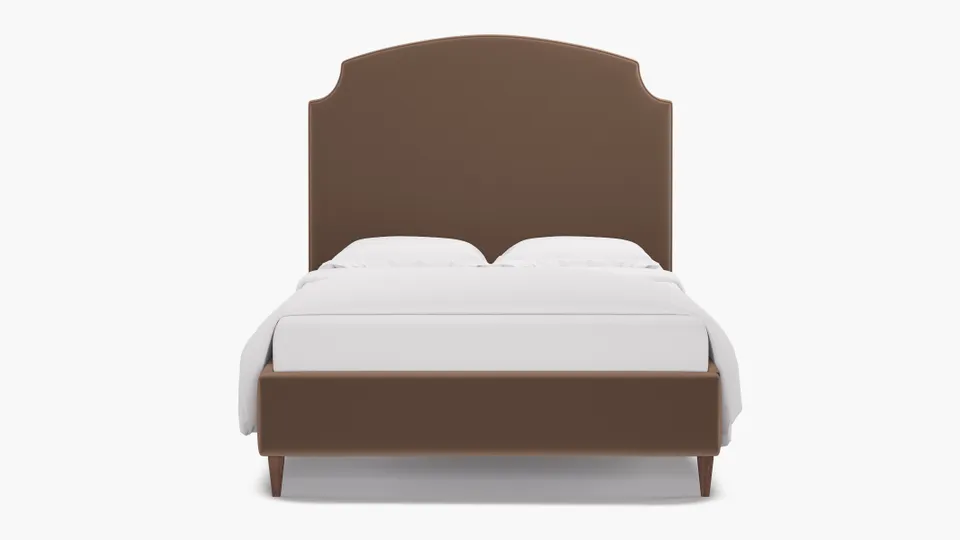 Cove Bed, Mink Performance Plush Velvet, Walnut Square Tapered Leg, Full