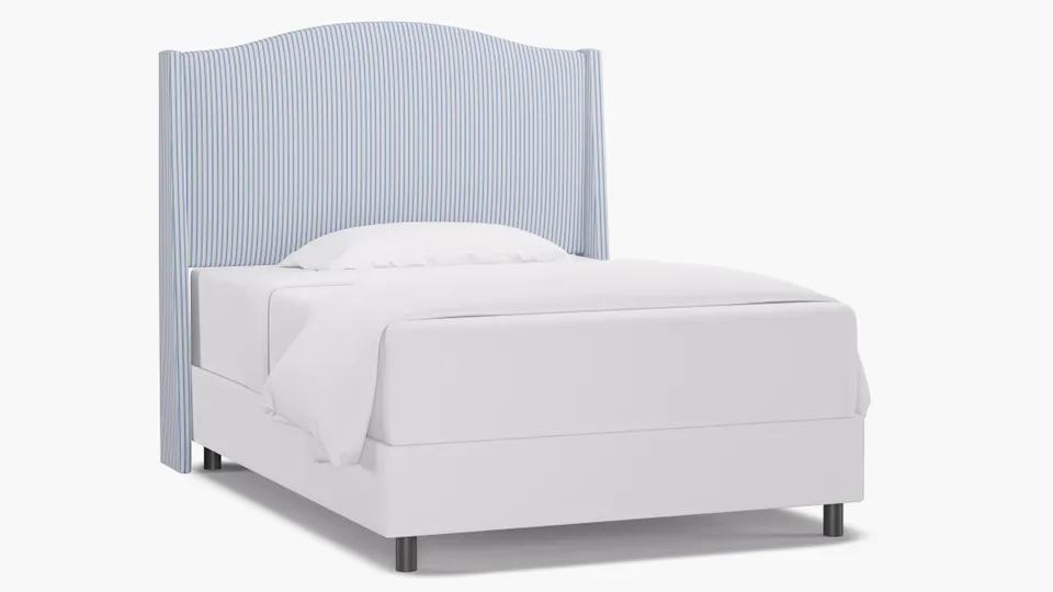 Classic Wingback Headboard, Cornflower Classic Ticking Stripe, Full