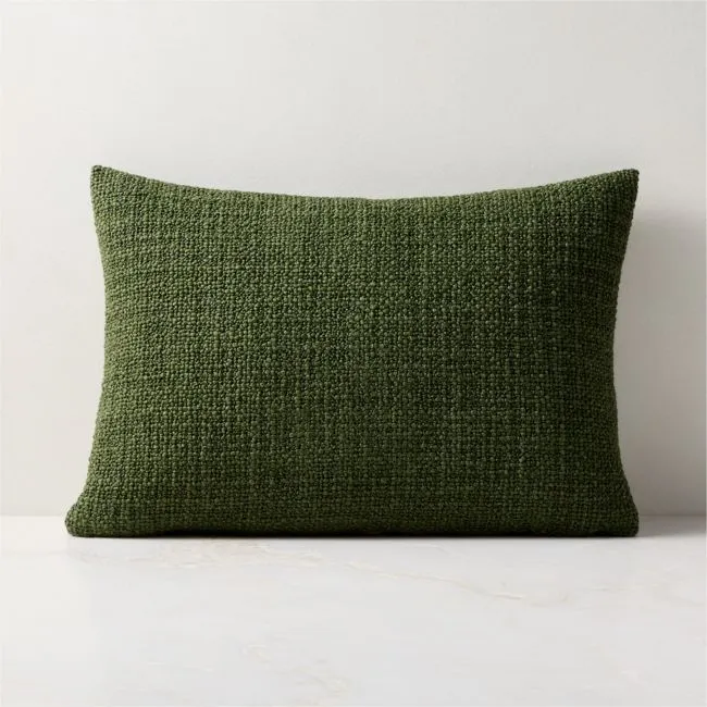 Marco Green Woven Italian Wool Lumbar Pillow with Feather-Down Insert 22"x15"