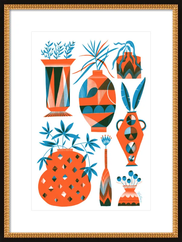 Risograph Vases: vermillion and pacific by Erin Wallace for Artfully Walls