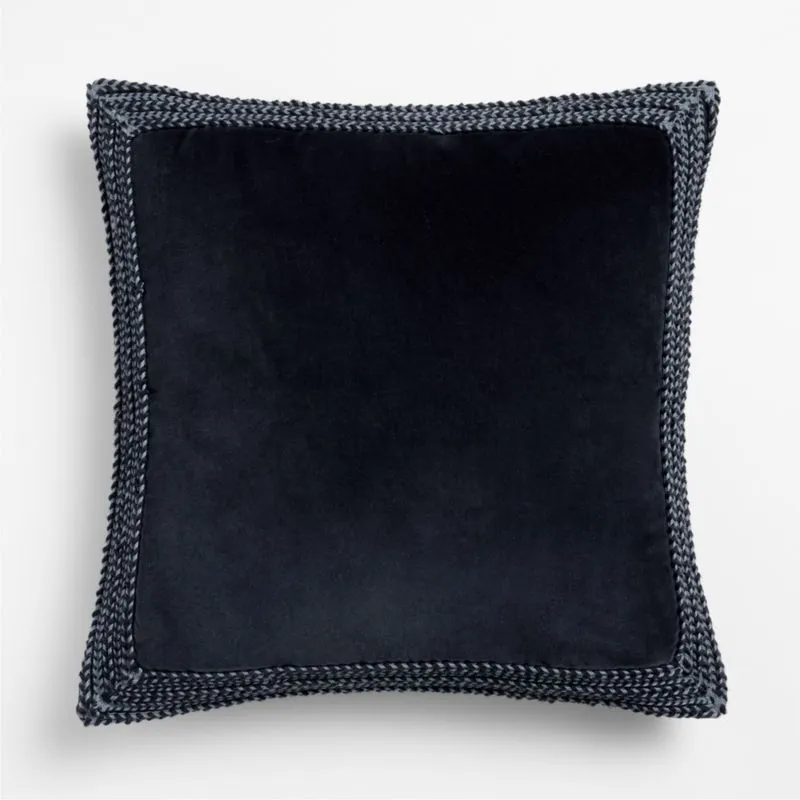 Braided Velvet Border 23"x23" Deep Indigo Throw Pillow Cover with Down-Alternative Insert