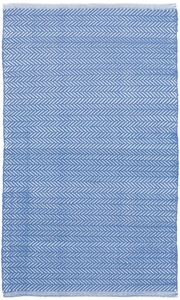 Herringbone French Blue/White Handwoven Indoor/Outdoor Rug
