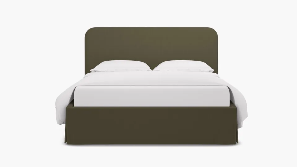 Skirted Platform Bed, Olive Everyday Linen, Twin
