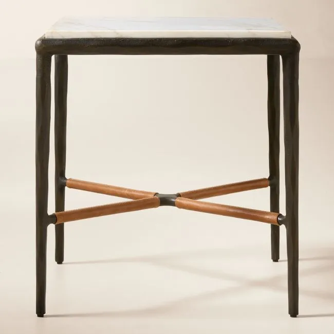 Kingsley White Marble and Cast Metal Side Table by Todd Snyder