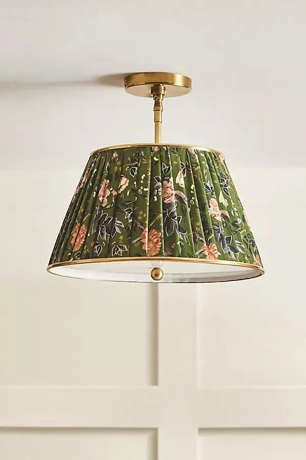 Lee Brass 16" Ruched Printed Semi-Flush Mount Light