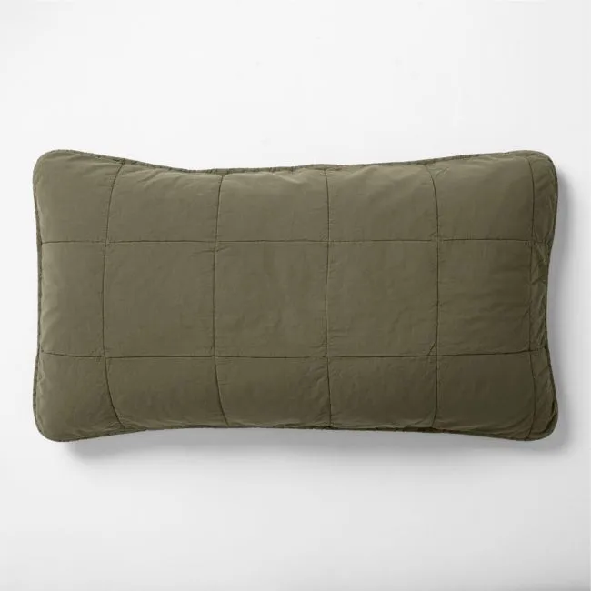 Sunwashed Organic Cotton Burnt Green King Quilted Bed Pillow Sham