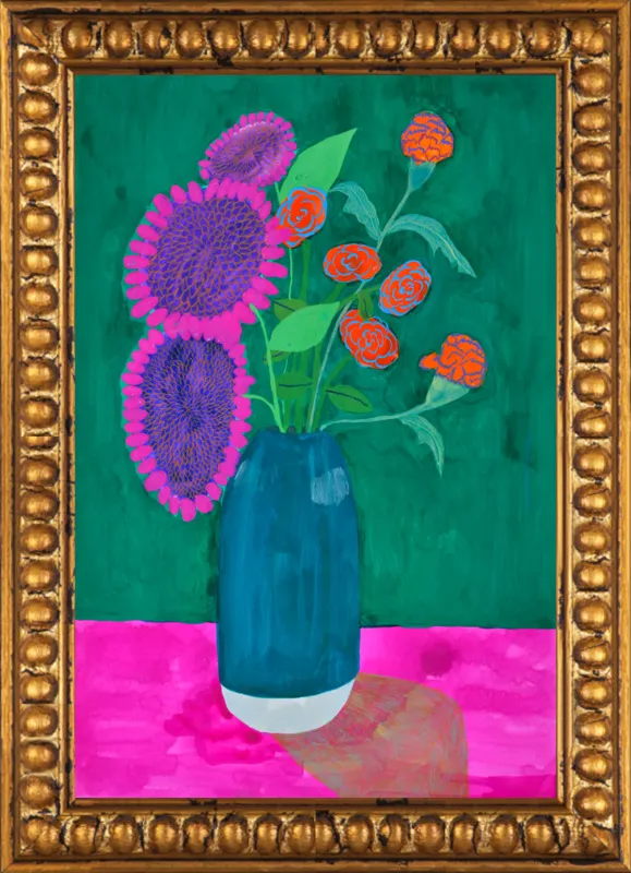 vase with sunflowers and carnations  by Christiane Drapela for Artfully Walls