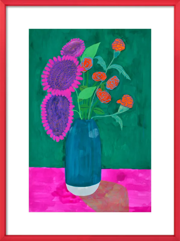 vase with sunflowers and carnations  by Christiane Drapela for Artfully Walls