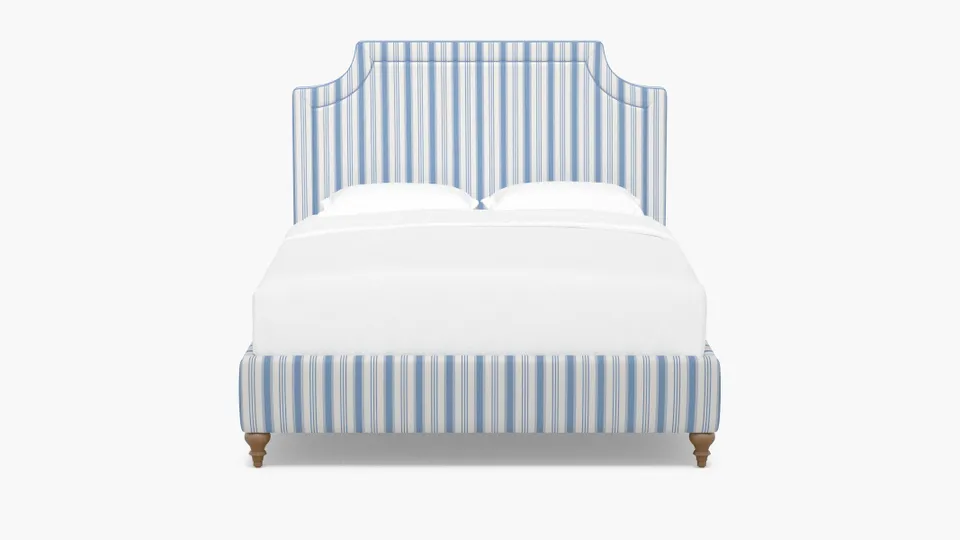 Deco Bed, Cornflower Regency Stripe, Natural Traditional Turned Leg, King
