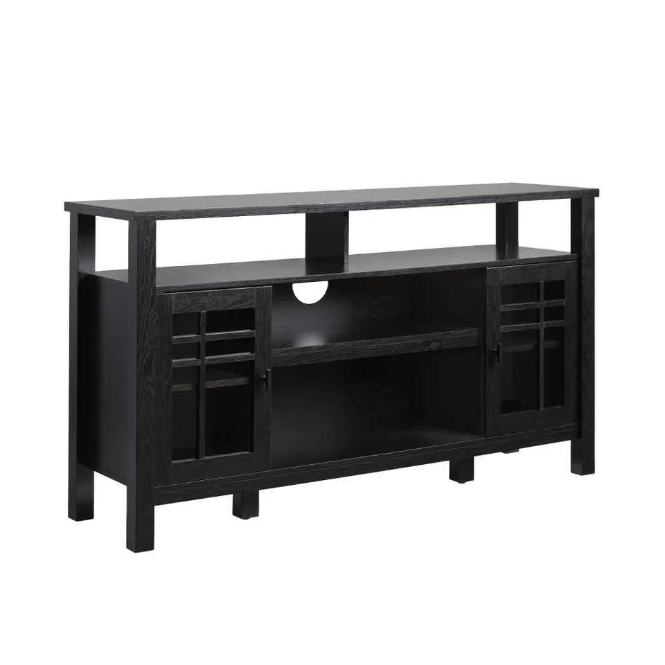 Transitional 58" 2-Door Sideboard with Windowpane Design, Black