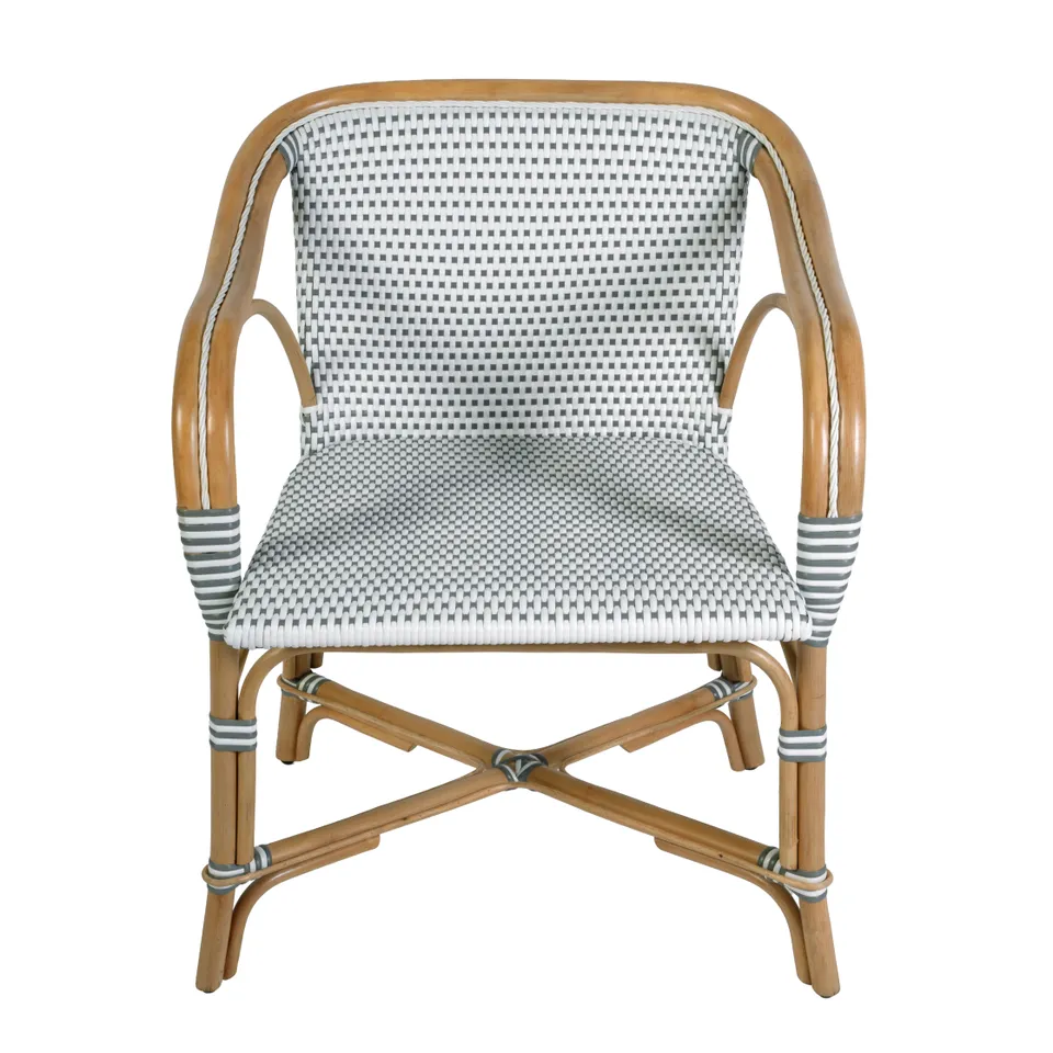 Portofino White/Gray Dot / Natural Rattan Frame Arm Chair
