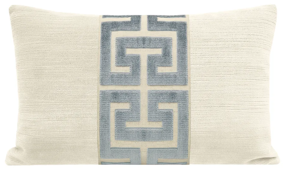 THE LITTLE LUMBAR :: STRIE VELVET // CASHMERE + DELFT GREEK TRIM - LITTLE LUMBAR 12" X 18"
