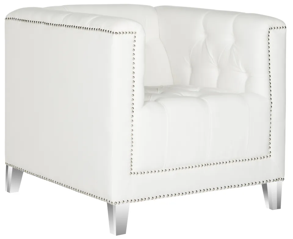 Hollywood Glam Tufted Acrylic White Club Chair With Silver Nail Heads - White/Clear