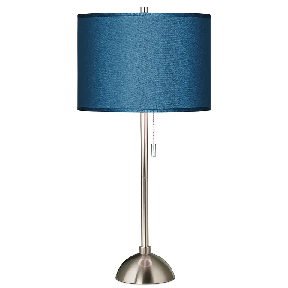 Possini Euro 28" Blue Faux Silk Brushed Nickel Modern Table Lamp