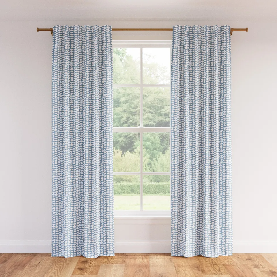 Printed Linen Curtain, Dusty Blue Odalisque, 50" x 108", Unlined