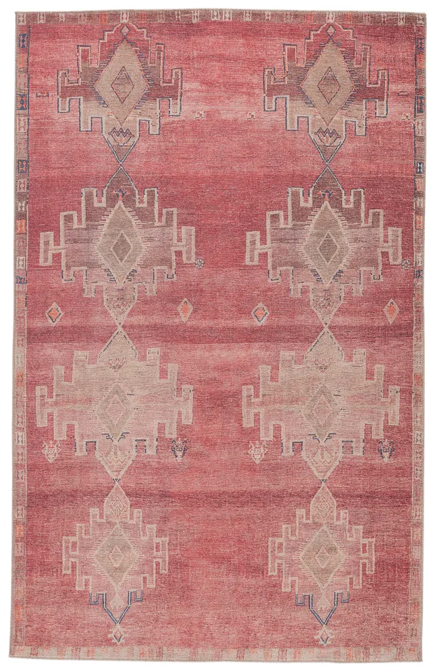 Label J Evadne KAR04 Vintage Pink and Blue Area Rug (3'9"x6')