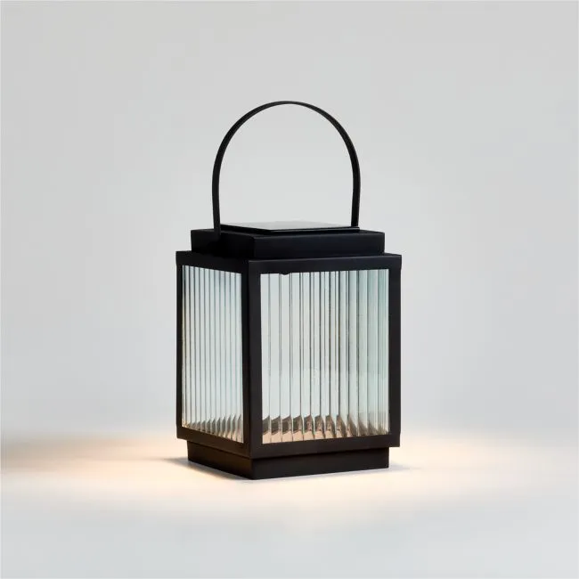 Alfresco Black Metal and Glass LED Solar Outdoor Lantern 9.75"