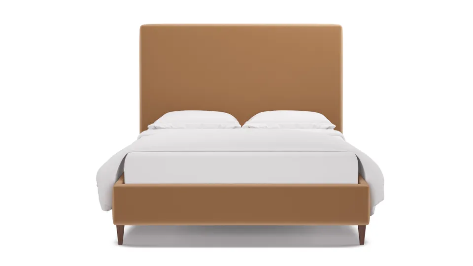 Classic Bed, Camel Performance Plush Velvet, Walnut Square Tapered Leg, King
