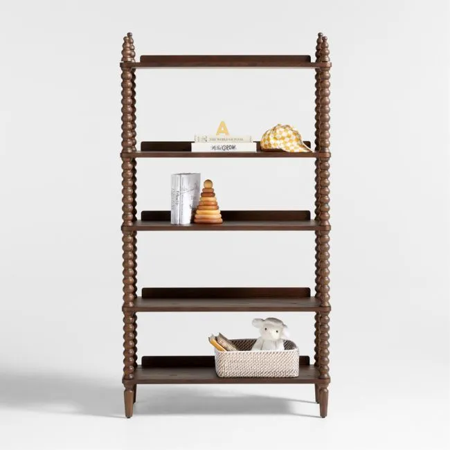 Jenny Lind 33" Deep Brown Wood Spindle 5-Shelf Tall Kids Bookcase
