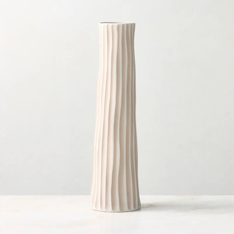 Vertis Taupe Striped Porcelain Bud Vase Large 13"