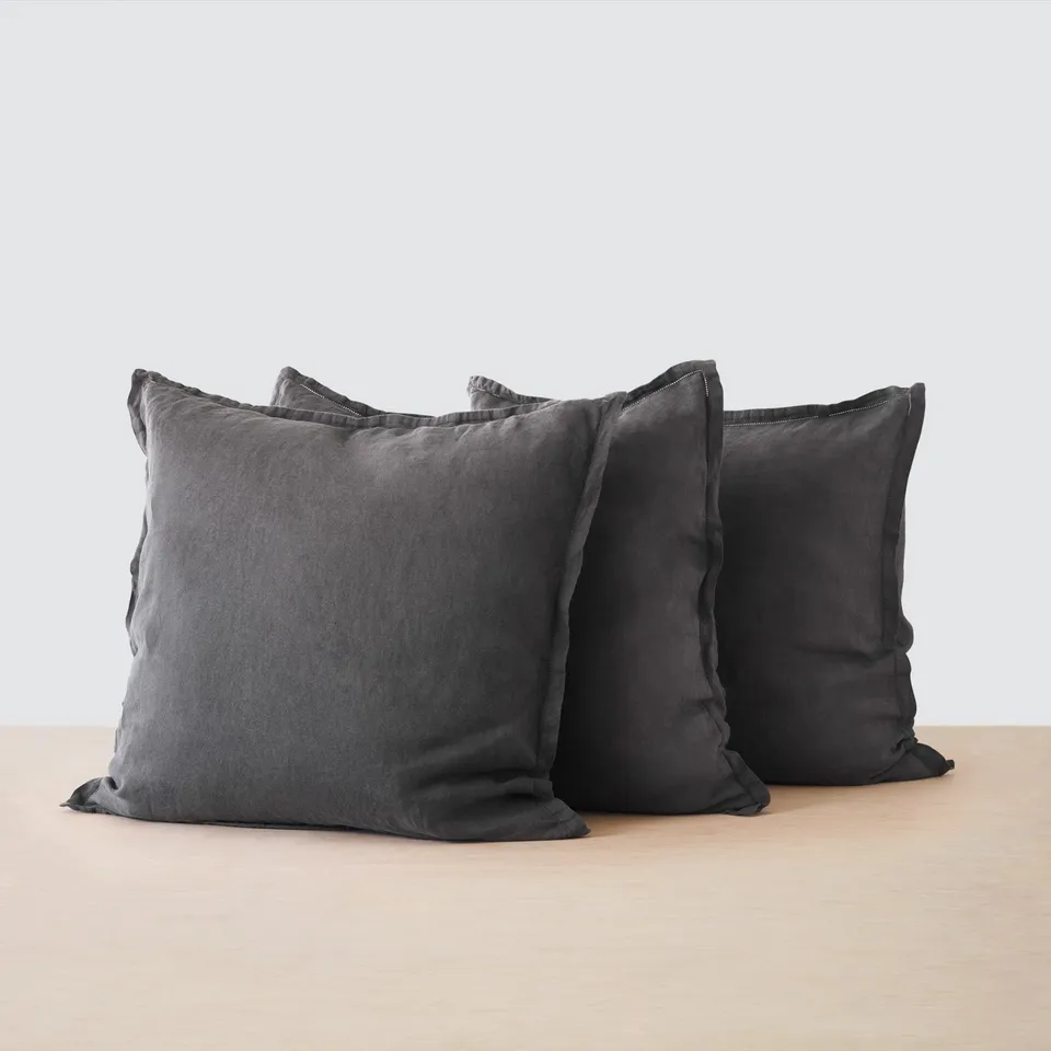 The Citizenry Stonewashed Linen Euro Shams Set of 3 | Charcoal