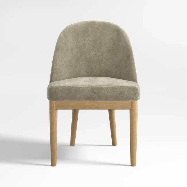 Ana Olive Green Velvet Dining Chair with Natural Wood Legs