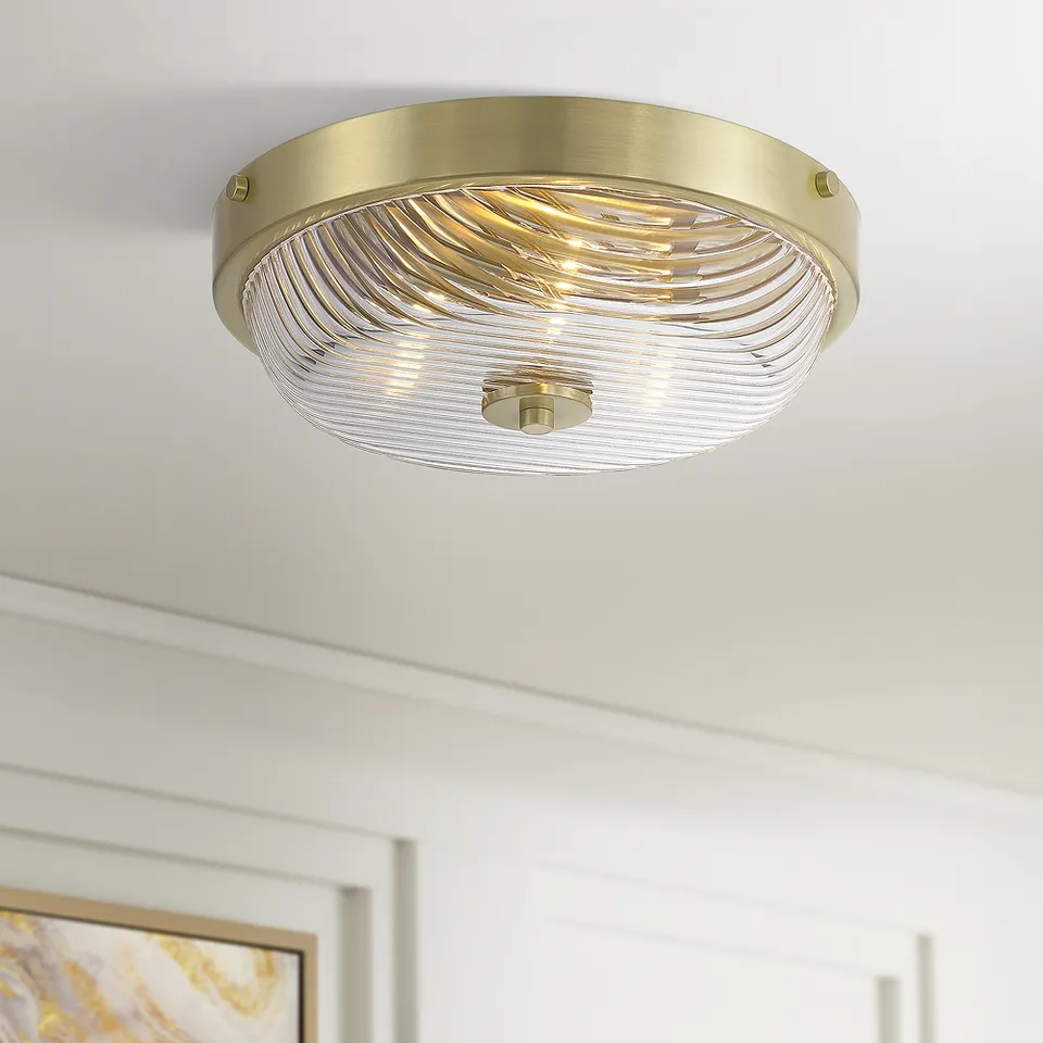 Regency Hill Carmine 12" Wide Brass and Glass Bowl Ceiling Light