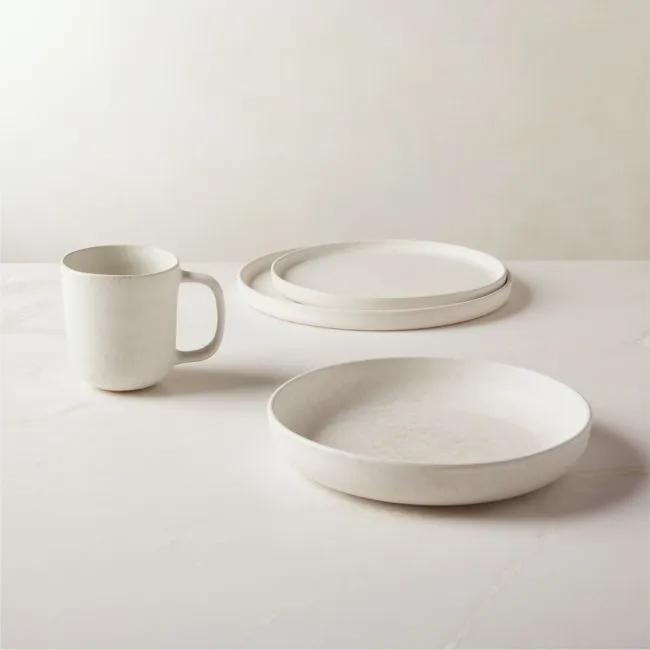 Drift 4-Piece Ivory Dinnerware Set with Pasta Bowl with Matte Reactive Glaze