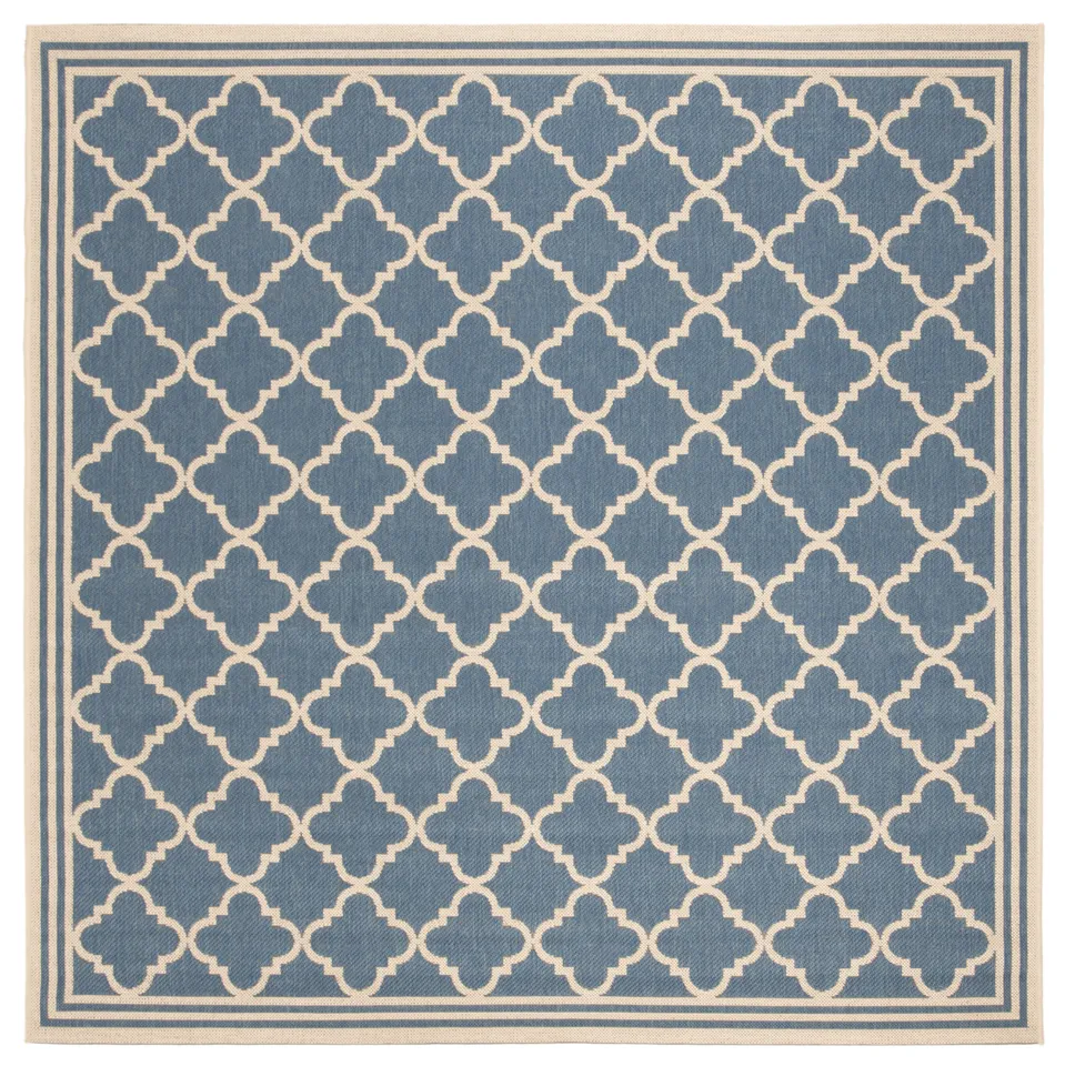 Arlo Home Indoor/Outdoor Woven Area Rug, LND121M, Blue/Cream,  6' 7" X 6' 7" Square