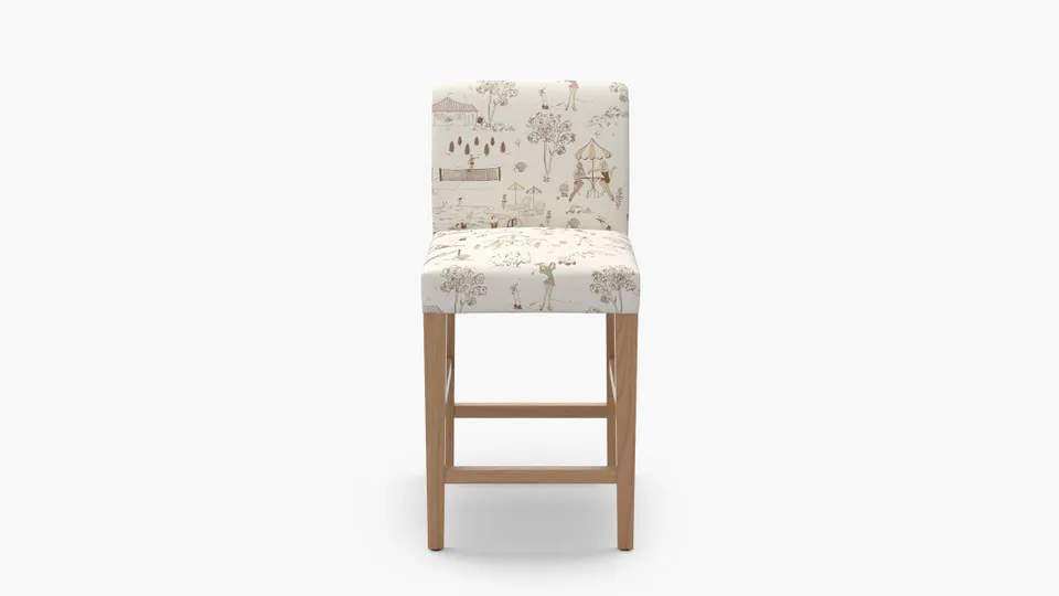 Signature Dining Counter Stool, Multi Country Club Toile, Natural Square Tapered Leg