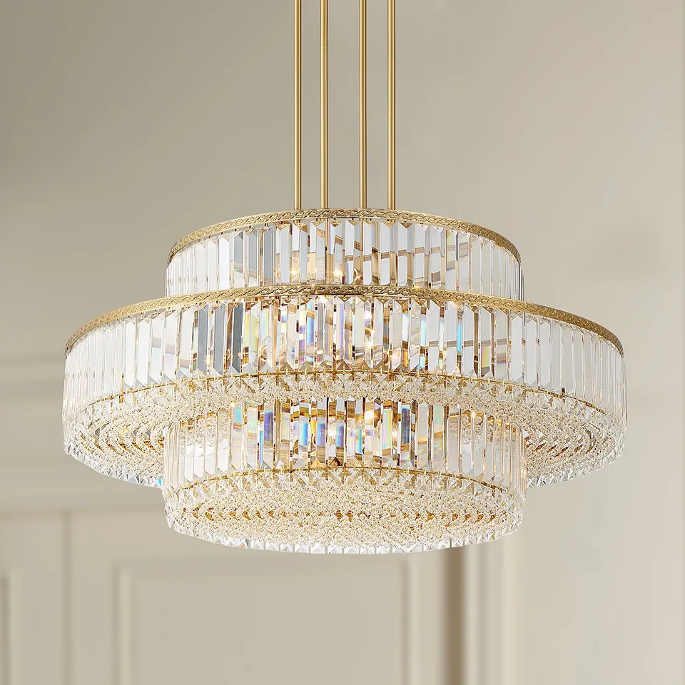Possini Euro Ella 32"W 16-Light 3-Tier Soft Gold Crystal Chandelier