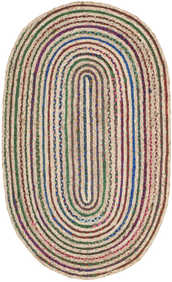Arlo Home Hand Woven Area Rug, CAP251A, Natural/Multi,  4' X 6' Oval